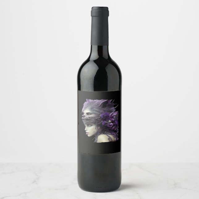 Whimsigoth Funny Design für Halloween Weinetikett (Vorderseite)