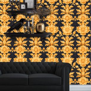 Whimsigoth Gold Blume auf schwarz Tapete
