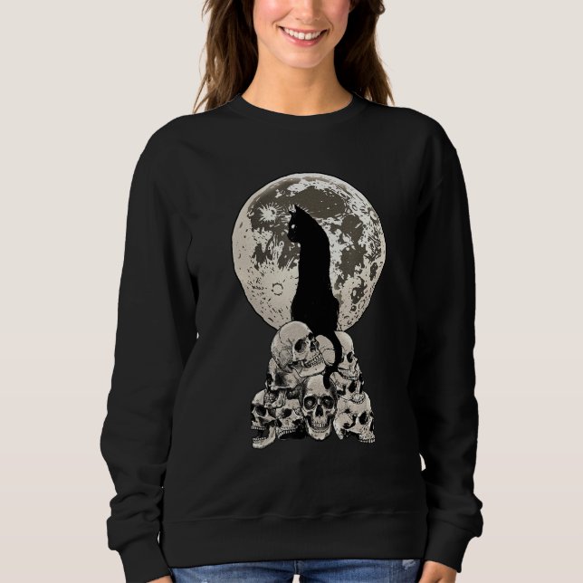 Whimsigoth Halloween Cat Skull Full Moon Gothic Oc Sweatshirt (Vorderseite)