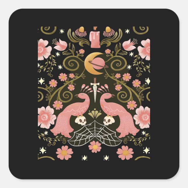 Whimsigoth Midnight Garden Graphic Quadratischer Aufkleber (Vorderseite)