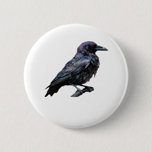 Whimsigoth Moody Floral Grungy Corvus, Raven, Crow Button