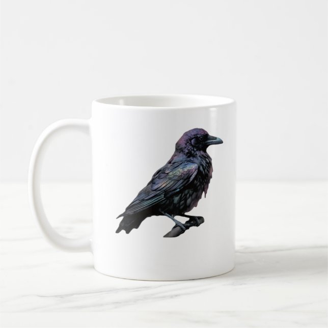 Whimsigoth Moody Floral Grungy Corvus, Raven, Crow Kaffeetasse (Links)
