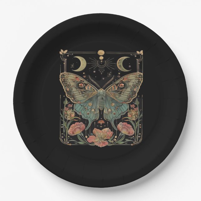 Whimsigoth Moth Shirt, Botanischer Butterfly T Shi Pappteller (Vorderseite)