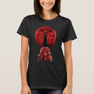 Whimsigoth Red Halloween Cat Skull Full Moon Gothi T-Shirt