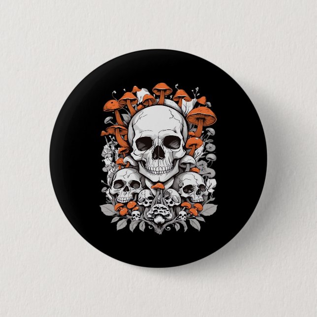 Whimsigoth Skulls & Mushrooms Vintag Botanische As Button (Vorderseite)