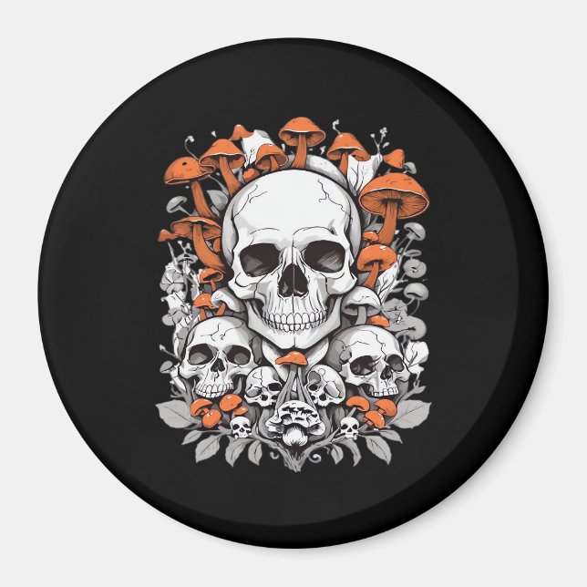 Whimsigoth Skulls & Mushrooms Vintag Botanische As Magnet (Vorne)