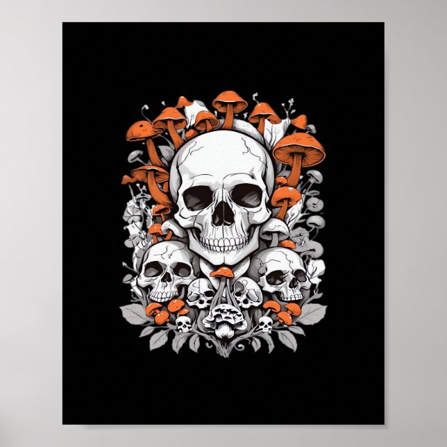 Whimsigoth Skulls & Mushrooms Vintag Botanische As Poster (Vorne)