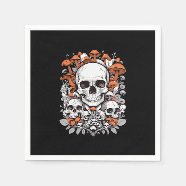 Whimsigoth Skulls & Mushrooms Vintag Botanische As Serviette (Vorderseite)