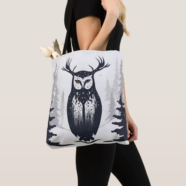Whimsigoth Stag Owl in Winter Landscape Tote Bag (Von Nahem)