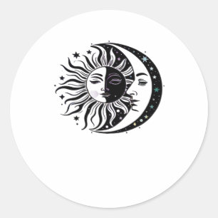 Whimsigoth Watercolor Sun Moon Witchy Classic Runder Aufkleber