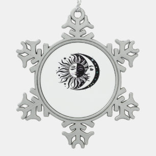 Whimsigoth Watercolor Sun Moon Witchy Classic Schneeflocken Zinn-Ornament