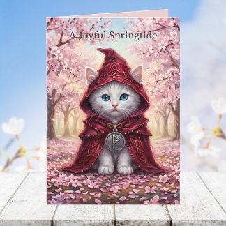 Whimsigoth Weiße Katze Kirschblüten Celtic Ostern  Karte