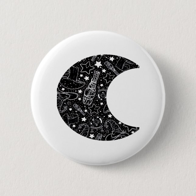 Whimsigoth Witch Moon Wicca Kawaii Goth Tattoo Ast Button (Vorderseite)