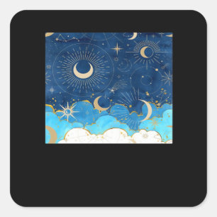 Whimsigoth Wolken Sun Moon Witchy Classic Quadratischer Aufkleber
