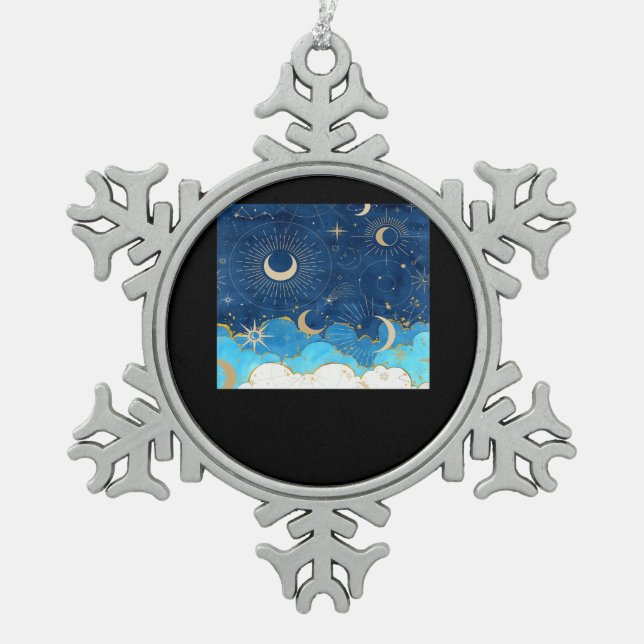 Whimsigoth Wolken Sun Moon Witchy Classic Schneeflocken Zinn-Ornament (Vorderseite)