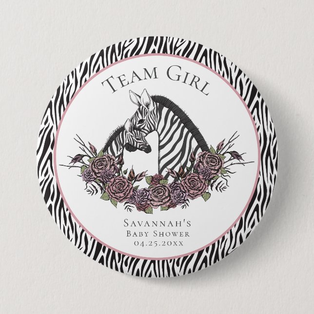 Whimsigoth Zebra Safari Team Mädchen Rosa Blumenmu Button (Vorderseite)