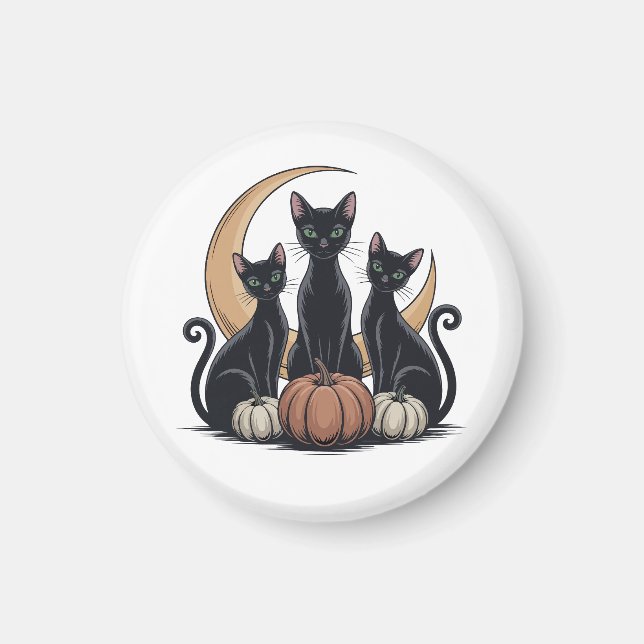 Whimsigothic Black Cats Pumpkin Moon Halloween Magnet (Vorne)