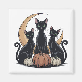 Whimsigothic Black Cats Pumpkin Moon Halloween Magnet