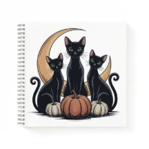 Whimsigothic Black Cats Pumpkin Moon Halloween