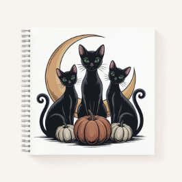 Whimsigothic Black Cats Pumpkin Moon Halloween Notizbuch