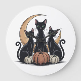 Whimsigothic Black Cats Pumpkin Moon Halloween Wal Große Wanduhr