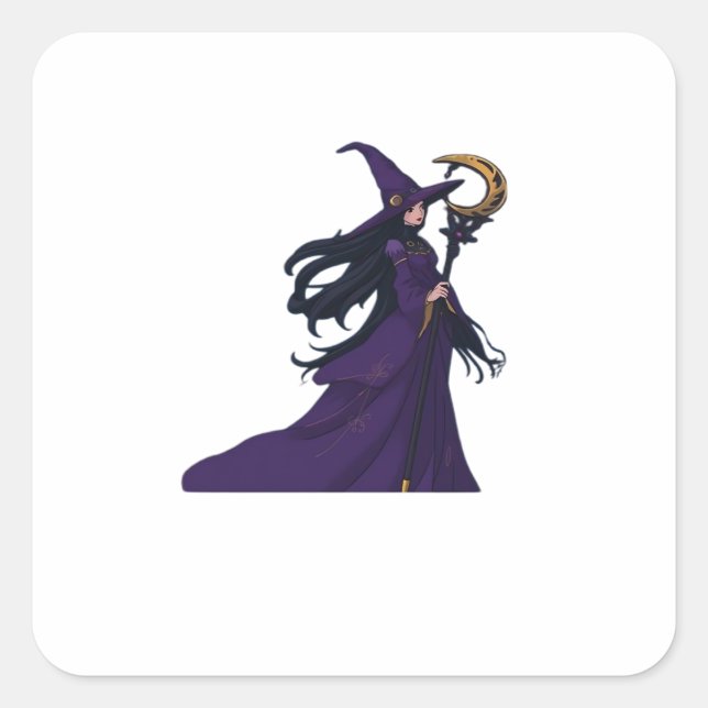 Whimsigothic Moon Witch Quadratischer Aufkleber (Vorderseite)