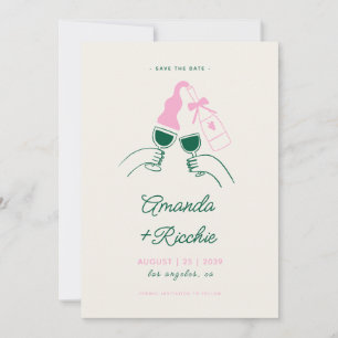 Whimsikal Retro Spielend Handgezeichnet Prost Hoch Save The Date