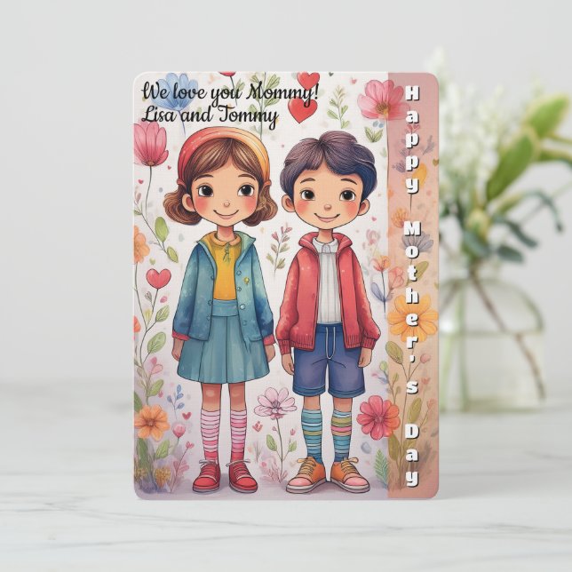 Whimsikale Darstellung des Muttertags von Kindern (Stehend Vorderseite)