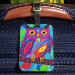 Whimsikale Eule mit bunten Federn Gepäckanhänger