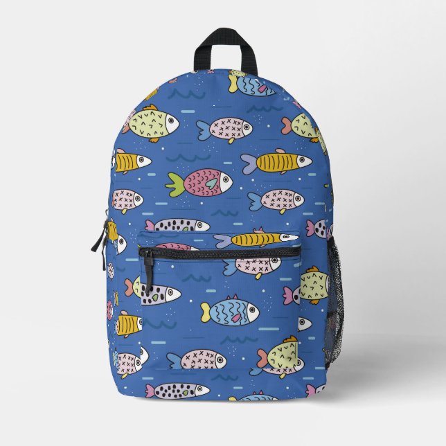 Whimsikale Fische im Meer Print Cut Sew Bag Bedruckter Rucksack (Vorderseite)