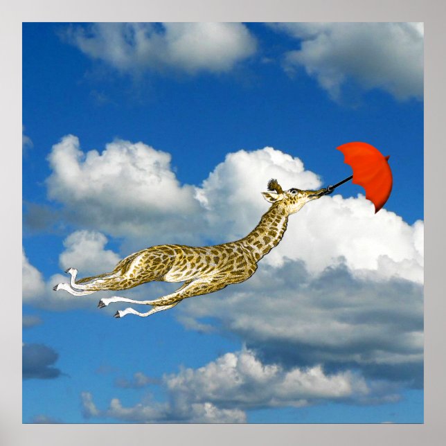 Whimsikale Giraffe in den Wolken Poster (Vorne)