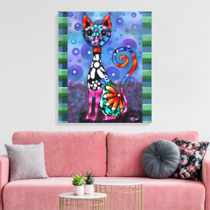 Whimsikale großäugige funky Kitty-Katze Abstract Leinwanddruck