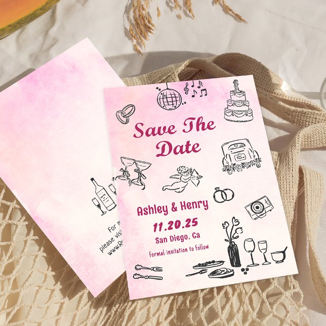 Whimsikale Hand gezeichnet Quirky Hochzeit retten  Einladung (Von Creator hochgeladen)