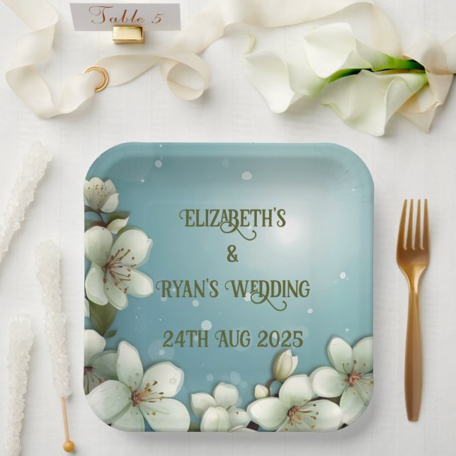 Whimsikale Kirschblüte mit Glitzern Pappteller (Hochzeit)