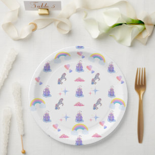 Whimsikale, märchenhafte Burg und Einhornplatte Pappteller