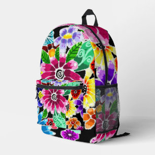 Whimsikale mehrfarbige Folk-Art-Blume florenrosa Bedruckter Rucksack