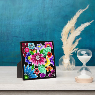 Whimsikale mehrfarbige Folk-Art-Blume florenrosa Fotoplatte