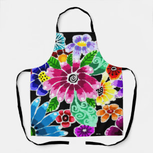Whimsikale mehrfarbige Folk-Art-Blume florenrosa Schürze