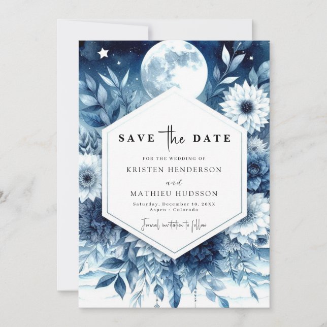 Whimsikale Typografie Moonlit Wedding Save The Date (Vorderseite)