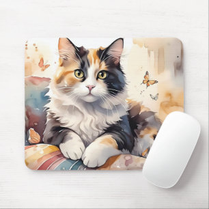 Whimsikale Wasserfarbe Trickatze und Schmetterling Mousepad