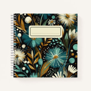 Whimsikale Wildblume - Aquamarine Blüten, Goldener Notizbuch