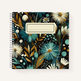Whimsikale Wildblume - Aquamarine Blüten, Goldener Notizbuch