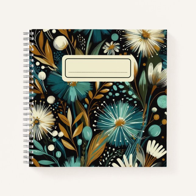 Whimsikale Wildblume - Aquamarine Blüten, Goldener Notizbuch (Vorderseite)