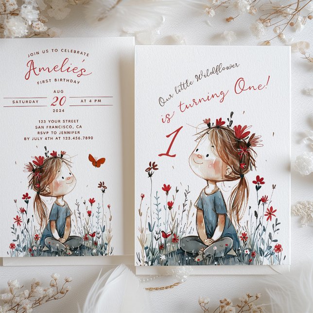 Whimsikale Wildblume ein Jahr alt Geburtstag Einladung (Von Creator hochgeladen)