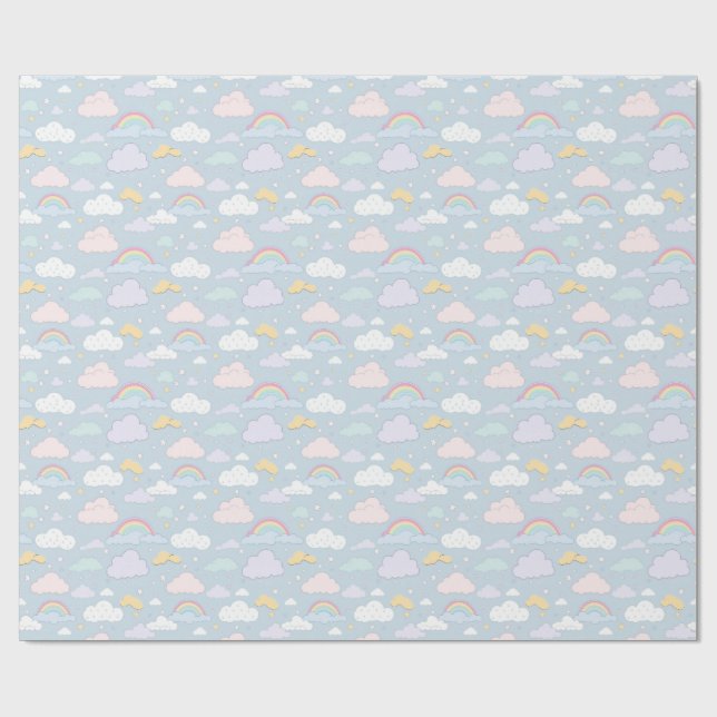 Whimsikale Wolken und Regenbogen Geschenkpapier (Flach)