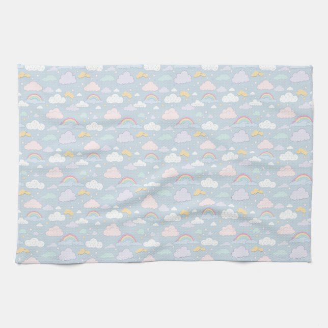 Whimsikale Wolken und Regenbogen Geschirrtuch (Horizontal)