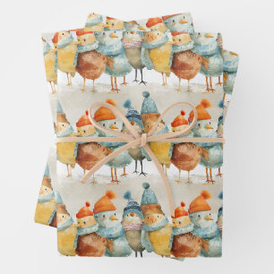 Whimsikaler Cartoon in Wollhaaren und Schals Geschenkpapier Set