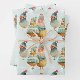 Whimsikaler Cartoon in Wollhaaren und Schals Geschenkpapier Set