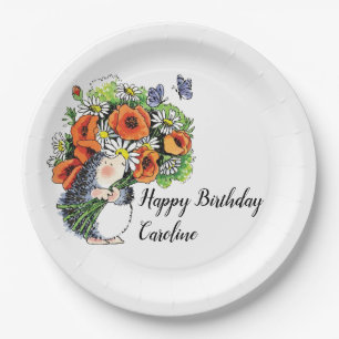 Whimsikaler Igel und Poppies zum Geburtstag Pappteller