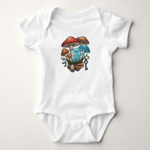 Whimsikaler magischer Pilzstrauß Vintage-Schlüssel Baby Strampler
